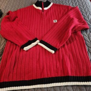 Men's Red Ribbed Quarter-Zip Sweater with Contrast Trim